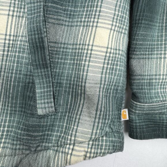 Carhartt Women's Jacket Large Fleece Lined Sherpa Flannel Snap Plaid Green - Picture 4 of 10